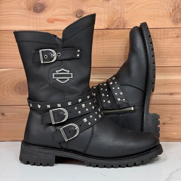 Harley Davidson Women's Adrian Black 8-Inch Boots Zipper Biker D87027 size 11 M - Picture 1 of 14